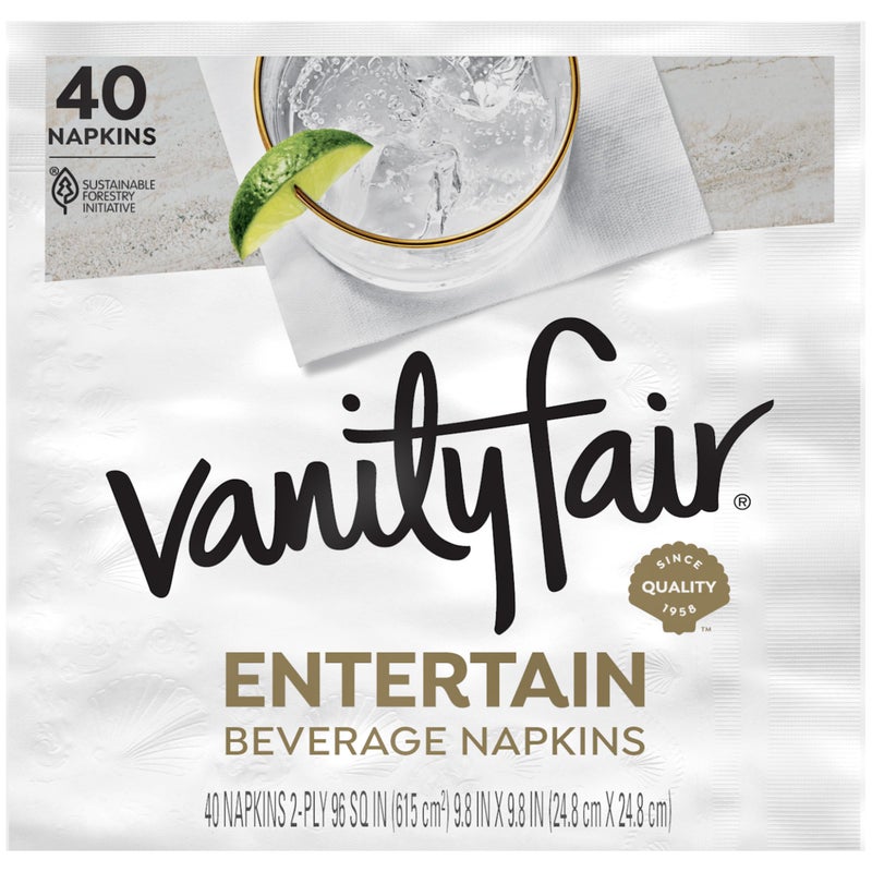 Vanity Fair Entertain Beverage Paper Napkins, 40 Count, Disposable Napkins Made For Entertaining And Events - Image 1